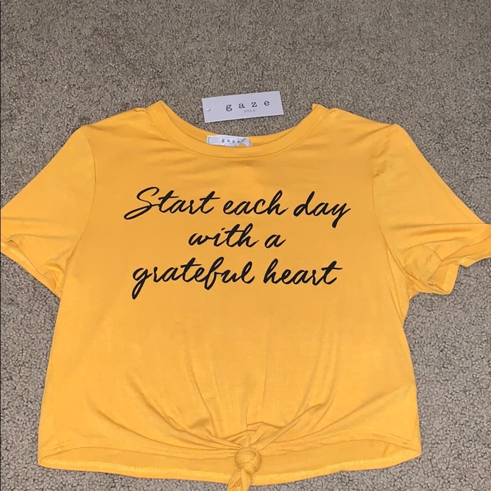 Yellow Grateful Heart Slight Crop and Tied Shirt